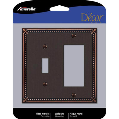 Amerelle Imperial Bead Aged Bronze 2 gang Die-Cast Metal Toggle Wall Plate