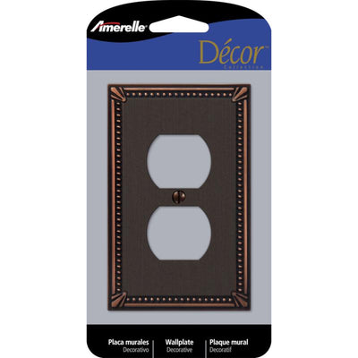 Amerelle Imperial Bead Aged Bronze 1 gang Die-Cast Metal Duplex Wall Plate