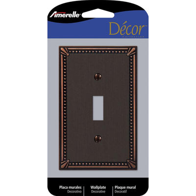 Amerelle Imperial Bead Aged Bronze 1 gang Die-Cast Metal Toggle Wall Plate
