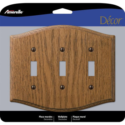 Amerelle Country Medium Brown 3 gang Oak Wood Toggle Wall Plate