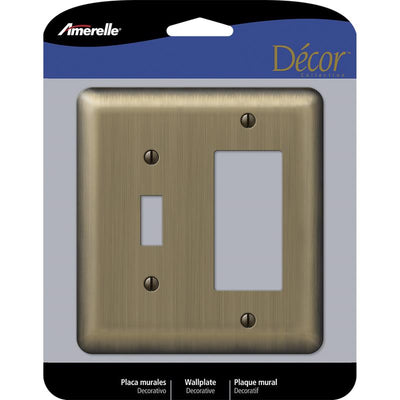Amerelle Devon Brushed Brass 2 gang Stamped Steel Decorator/Toggle Wall Plate
