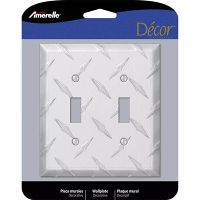 Amerelle Diamond Silver 2 gang Stamped Aluminum Toggle Wall Plate