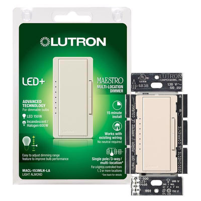 Lutron Maestro Light Almond 150 W 3-Way Dimmer Switch