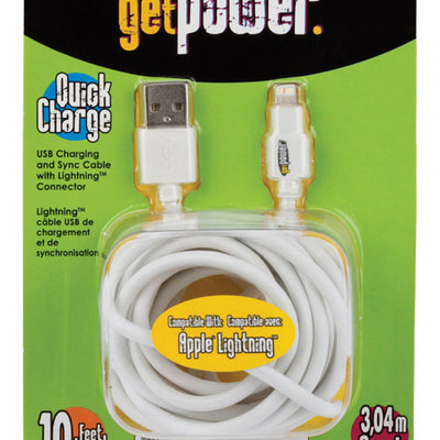 GetPower Lightning to USB Charge and Sync Cable 10 ft. White
