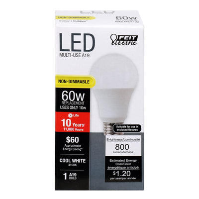 Feit A19 E26 (Medium) LED Bulb Cool White 60 Watt Equivalence