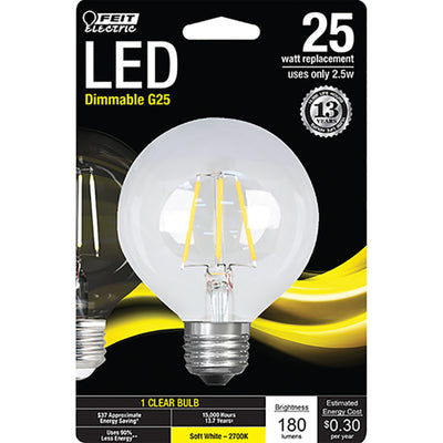Feit G25 E26 (Medium) LED Bulb Soft White 25 Watt Equivalence