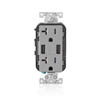 Leviton Decora 20 amps 125 V Gray Outlet and USB Charger 5-20R