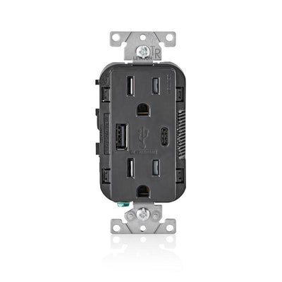 Leviton Decora 15 amps 125 V Type A/C Duplex Black Outlet and USB Charger 5-15R