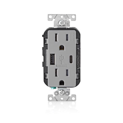 Leviton Decora 15 amps 125 V Type A/C Duplex Gray Outlet and USB Charger 5-15R