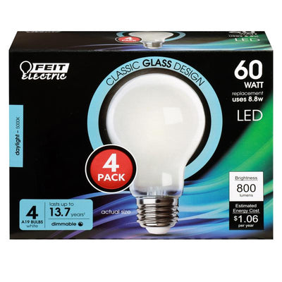Feit Enhance A19 E26 (Medium) LED Bulb Daylight 60 Watt Equivalence 4 pk