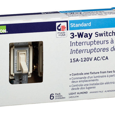 Leviton 15 amps Three Pole Toggle AC Quiet Switch Light Almond 6 pk