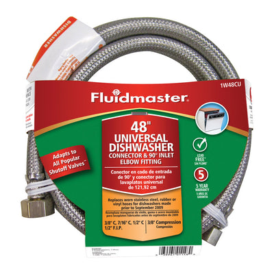 Fluidmaster 3/8 in. Compression X 1/2 in. D Compression 48 in. Stainless Steel Dishwasher Supply Lin