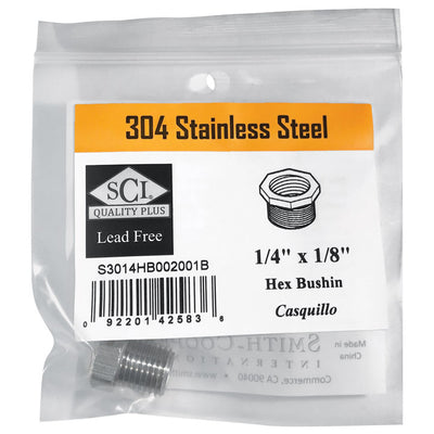 Smith-Cooper 1/4 in. MPT X 1/8 in. D FPT Stainless Steel Hex Bushing