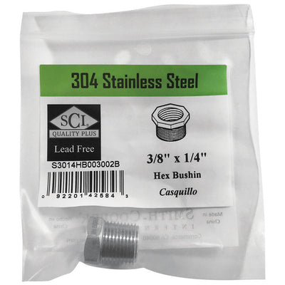 Smith-Cooper 3/8 in. MPT X 1/4 in. D FPT Stainless Steel Hex Bushing