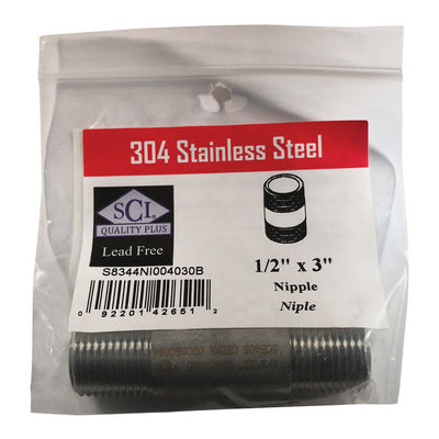 Smith-Cooper 1/2 in. MPT Stainless Steel 3 in. L Nipple
