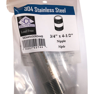 Smith-Cooper 3/4 in. MPT Stainless Steel 4-1/2 in. L Nipple