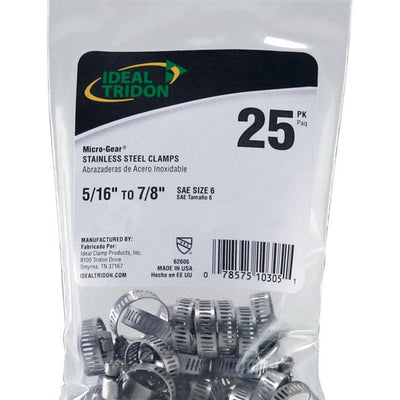Ideal Tridon Micro-Gear 5/16 in to 7/8 in. SAE 6 Silver Hose Clamp Stainless Steel Band