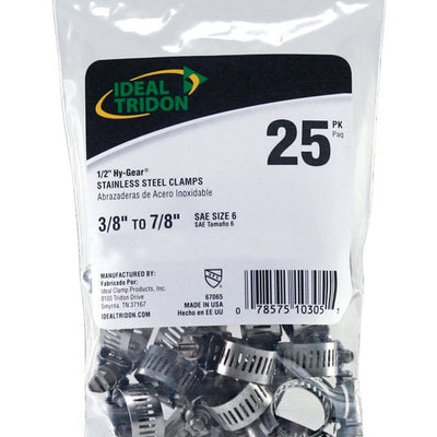 Ideal Tridon Hy Gear 3/8 in to 7/8 in. SAE 6 Silver Hose Clamp Stainless Steel Band
