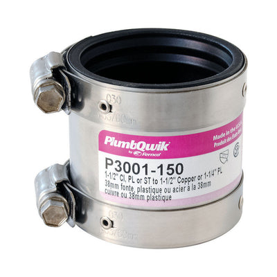 Fernco Proflex Schedule 40 1-1/2 in. Hub X 1-1/4 in. D Hub Neoprene Rubber Shielded Coupling