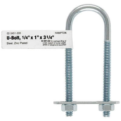 Hampton 1/4 in. X 1 in. W X 3-1/4 in. L Coarse Zinc-Plated Steel U-Bolt