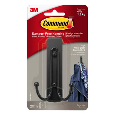 3M Command 2 in. L Matte Black Metal Large Double Hook 4 lb. cap.