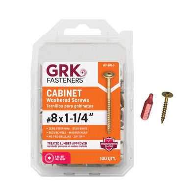 GRK Fasteners No. 8 X 1-1/4 in. L Star Coated W-Cut Cabinet Screws 100 pk