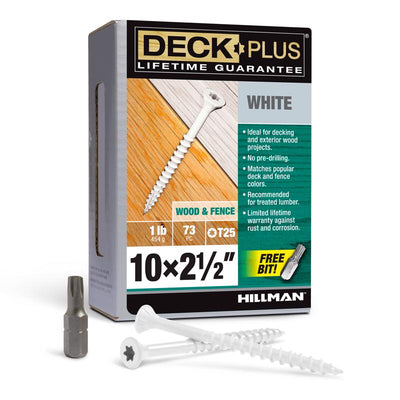 HILLMAN Deck Plus No. 10 Ga. X 2-1/2 in. L White Star Flat Head Exterior Deck Screws 1 lb 73 pk
