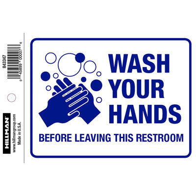 HILLMAN English White Restroom Decal 4 in. H X 6 in. W