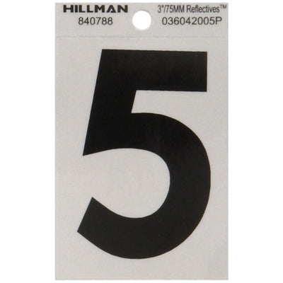 HILLMAN 3 in. Reflective Black Vinyl Self-Adhesive Number 5