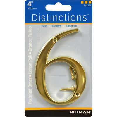HILLMAN Distinctions 4 in. Gold Zinc Die-Cast Screw-On Number 6