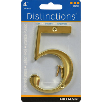 HILLMAN Distinctions 4 in. Gold Zinc Die-Cast Screw-On Number 5