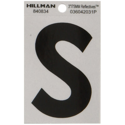 HILLMAN 3 in. Reflective Black Vinyl Self-Adhesive Letter S