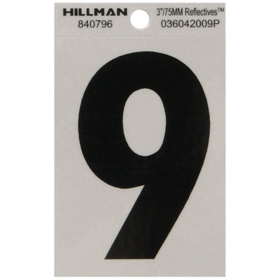 HILLMAN 3 in. Reflective Black Vinyl Self-Adhesive Number 9