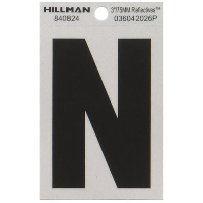 HILLMAN 3 in. Reflective Black Vinyl Self-Adhesive Letter N
