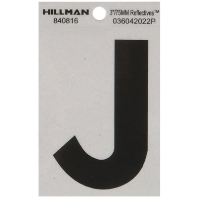 HILLMAN 3 in. Reflective Black Vinyl Self-Adhesive Letter J