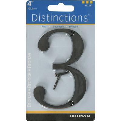 HILLMAN Distinctions 4 in. Bronze Zinc Die-Cast Screw-On Number 3