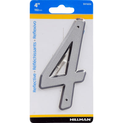HILLMAN 4 in. Reflective Silver Plastic Nail-On Number 4