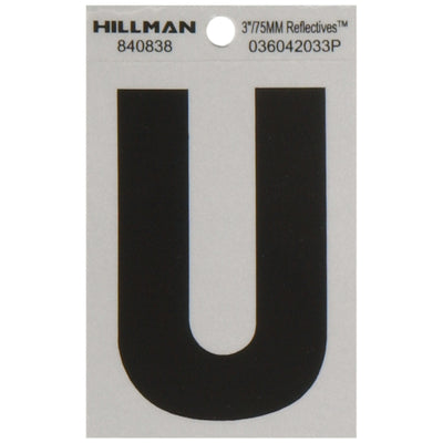 HILLMAN 3 in. Reflective Black Vinyl Self-Adhesive Letter U