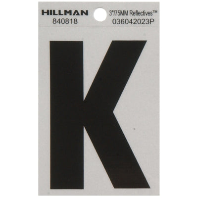 HILLMAN 3 in. Reflective Black Vinyl Self-Adhesive Letter K