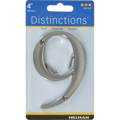 HILLMAN Distinctions 4 in. Silver Zinc Die-Cast Screw-On Number 9