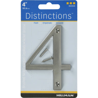 HILLMAN Distinctions 4 in. Silver Zinc Die-Cast Screw-On Number 4