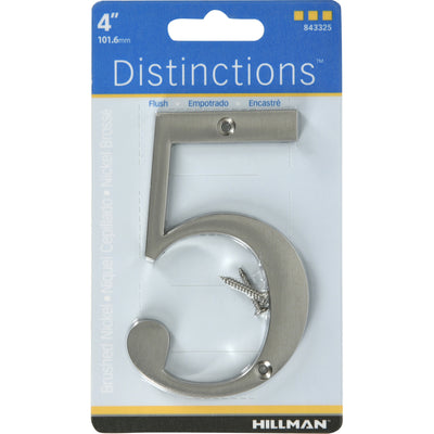 HILLMAN Distinctions 4 in. Silver Zinc Die-Cast Screw-On Number 5