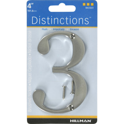 HILLMAN Distinctions 4 in. Silver Zinc Die-Cast Screw-On Number 3