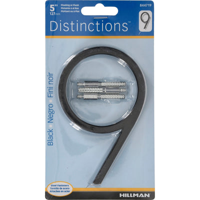 HILLMAN Distinctions 5 in. Black Steel Screw-On Number 9