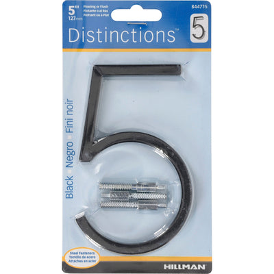 HILLMAN Distinctions 5 in. Black Steel Screw-On Number 5