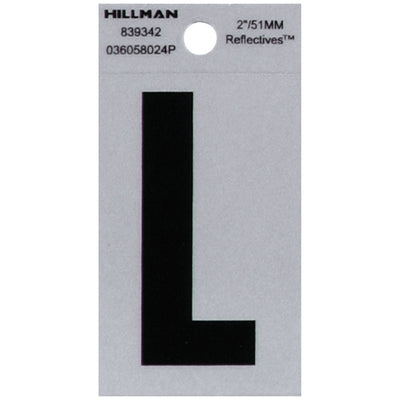 HILLMAN 2 in. Reflective Black Vinyl Self-Adhesive Letter L