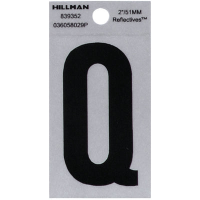 HILLMAN 2 in. Reflective Black Vinyl Self-Adhesive Letter Q