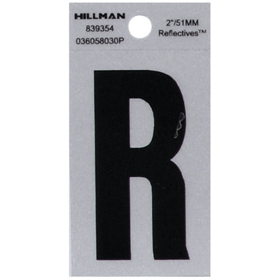 HILLMAN 2 in. Reflective Black Vinyl Self-Adhesive Letter R