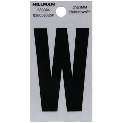 HILLMAN 2 in. Reflective Black Vinyl Self-Adhesive Letter W