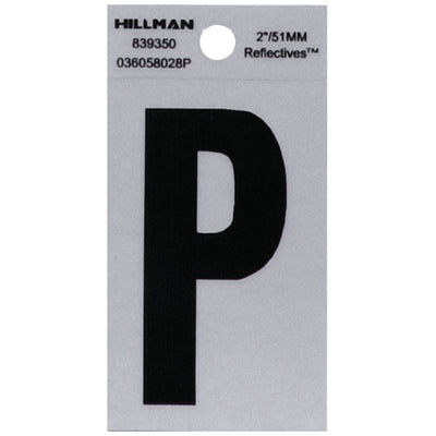 HILLMAN 2 in. Reflective Black Vinyl Self-Adhesive Letter P